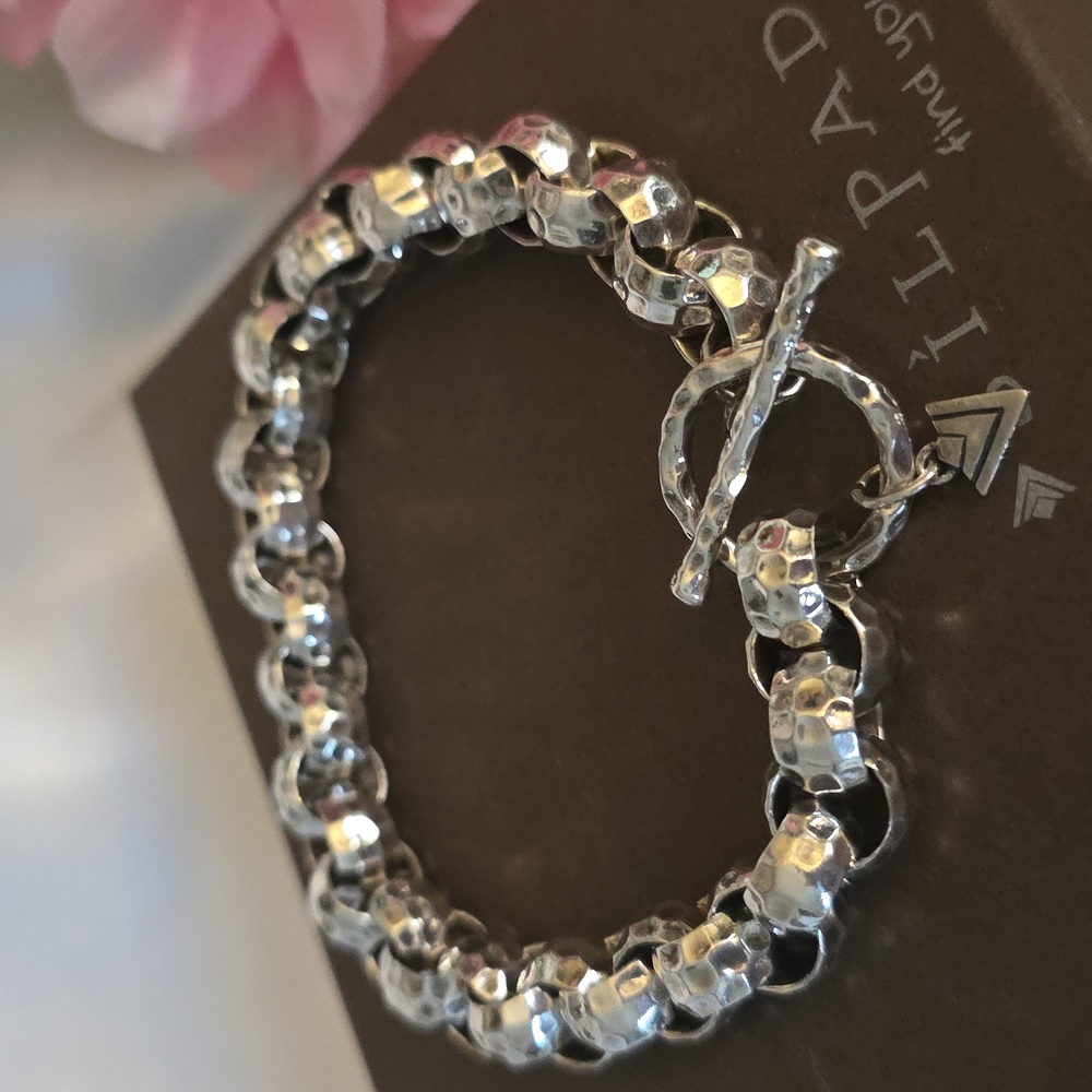 Silpada  Sterling Silver Hammered Toggle Rolo Chain Bracelet B1610 Heavy!